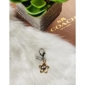 Coach Gold Tone Flower Charm Keychain